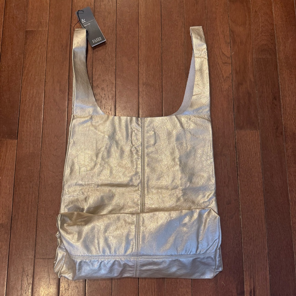 Eileen Fisher Slouchy Shopper Champagne Gold Tote Bag - Picture 3 of 7